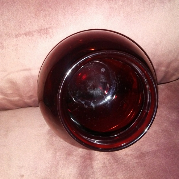 Vintage Ruby Red Ivy Ball Glass Globe Flower Vase Candle Holder Anchorglass - Picture 5 of 6